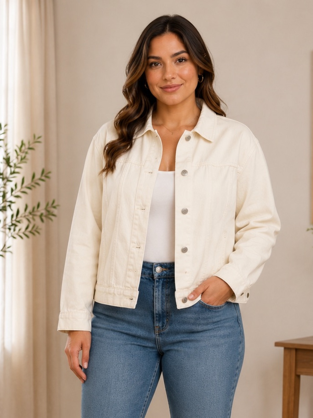 LOGO by Lori Goldstein Denim Jacket with Pleat Detail size M new A719254